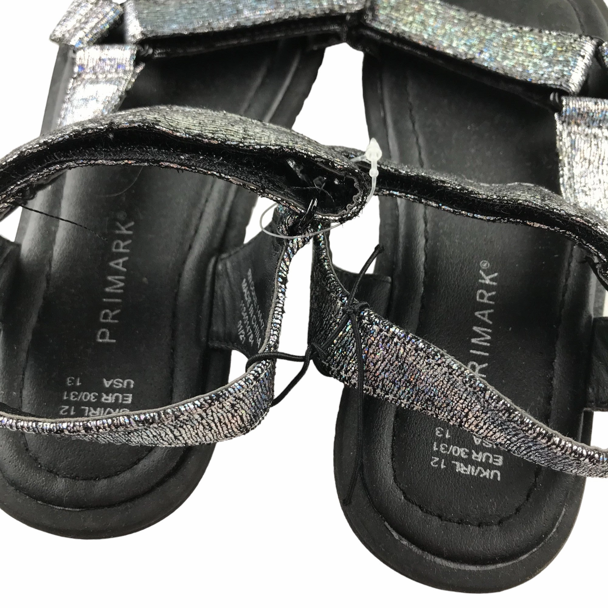 Primark Sandals Shoe Size 12 Junior Silver Sparkly Straps Sandals With Over The Water Bungalows