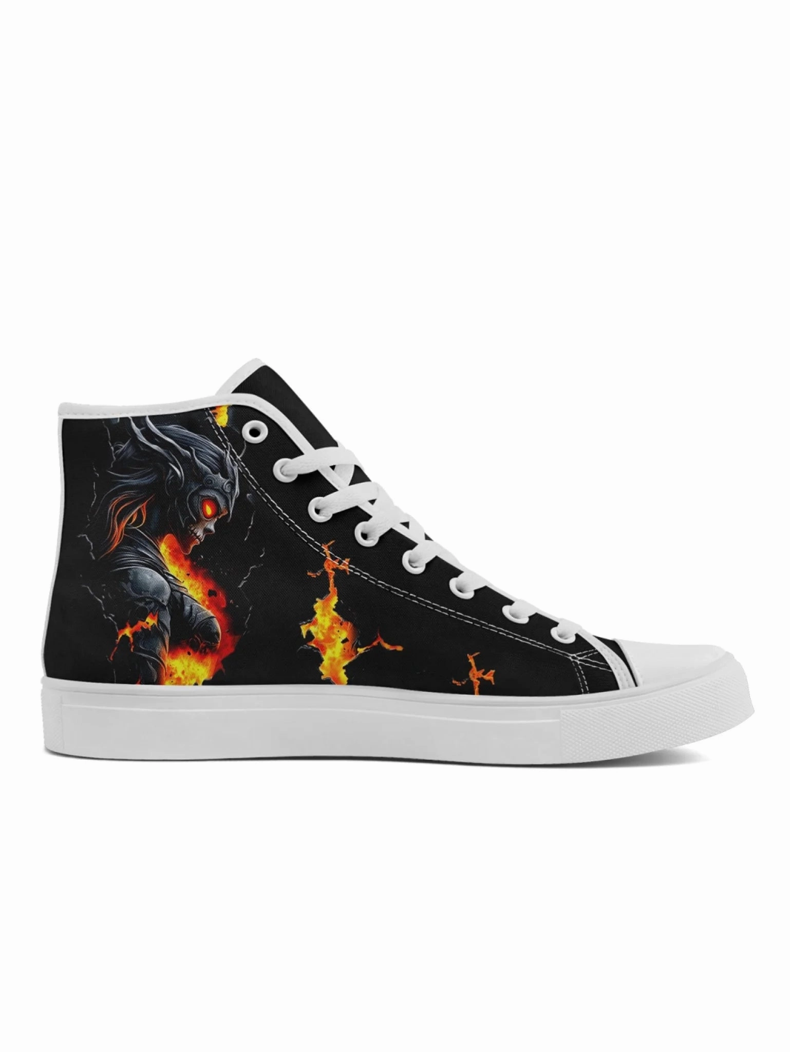Infernal Dragon Armor Demon Knight High-Top Sneakers, Fiery Skull Warrior Fantasy Art Shoes FN024-25027142 High Heel Dangle