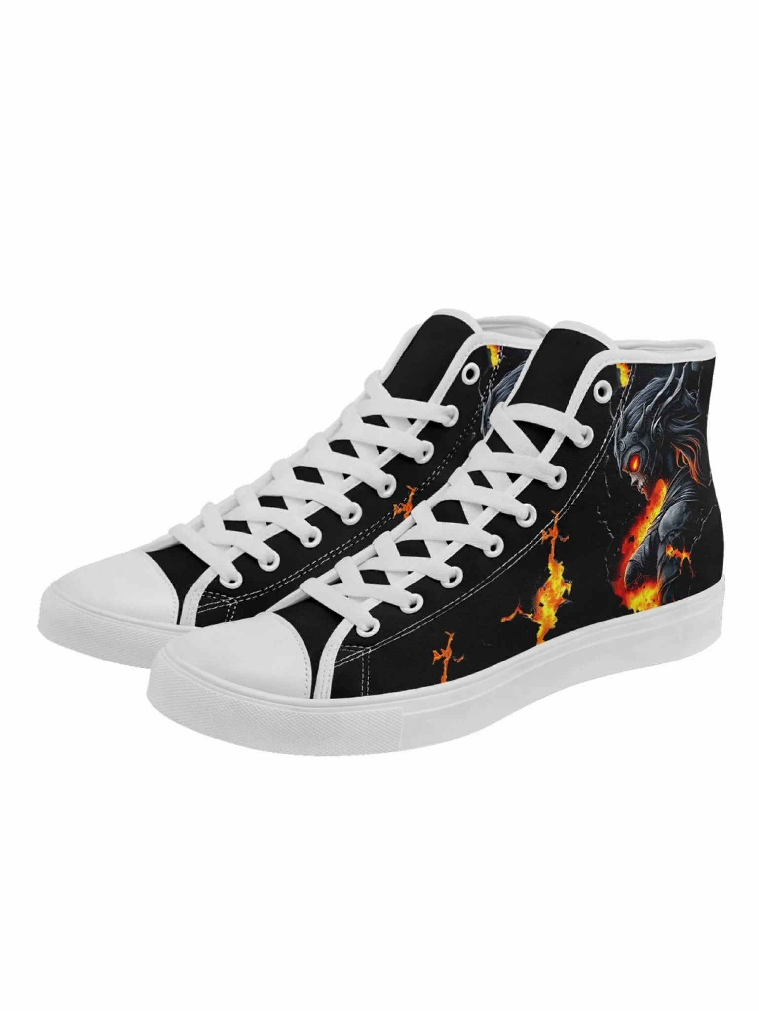 Infernal Dragon Armor Demon Knight High-Top Sneakers, Fiery Skull Warrior Fantasy Art Shoes FN024-25027142 Image Of Heels