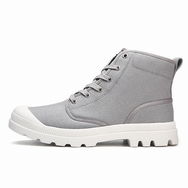 Shoes Men Boots Canvas Leisure High Top Ankle Boots Male Flat Footwear Martin Boots Casual Spring Autumn Winter Warm Fur Plush