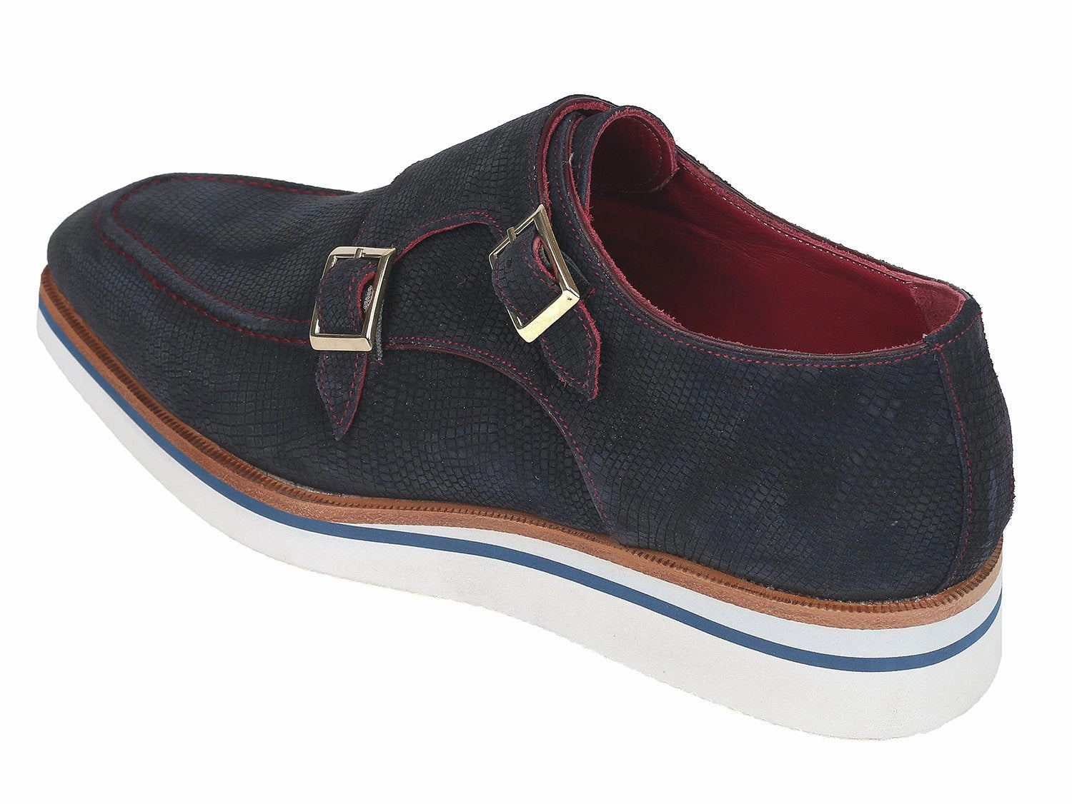 Paul Parkman Men's Smart Casual Monkstrap Suede Shoes in Navy Gts 97 Casual Shoes