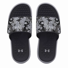 Under Armour Boys' UA Grade School Ignite 7 Graphic Strap Slides Flip Flops With Jeans