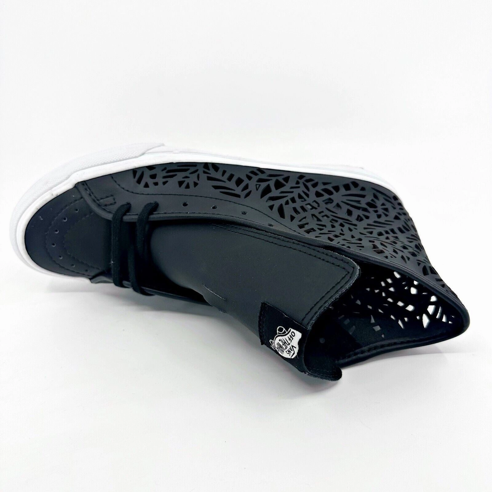 VANS Sk8 Hi Decon Slim (Cut-out) Leaves Black Leather Womens Shoes High Heel Shoe Protectors