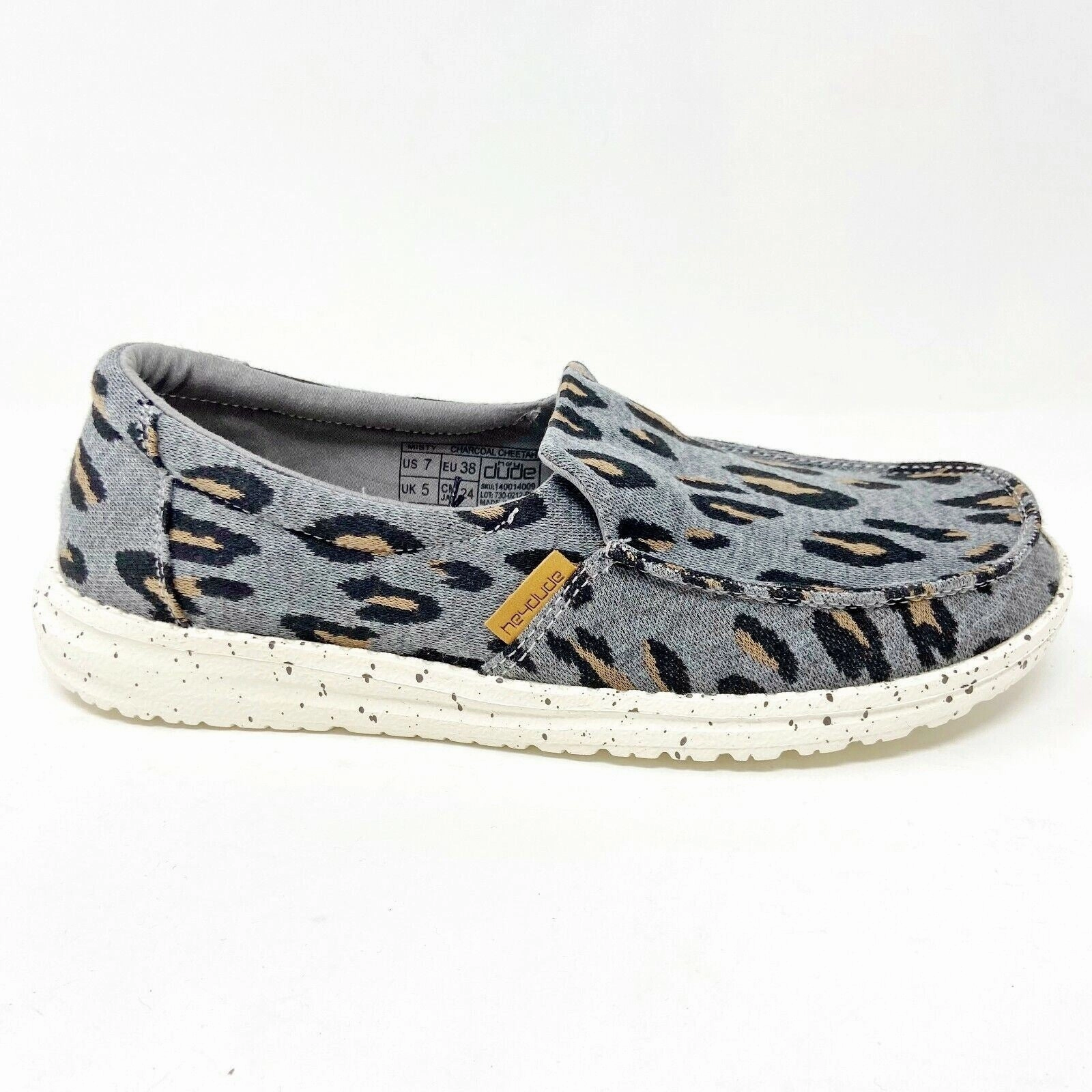 Athletic Walking Hey Dude Womens Misty Charcoal Cheetah Size 5 Slip On Walking Shoes