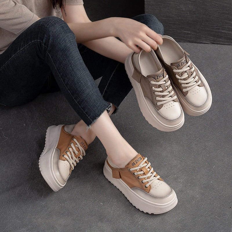 Women Fashion Patchwork Leather Thick Soled Casual Shoes Creative Recreation Casual Shoes