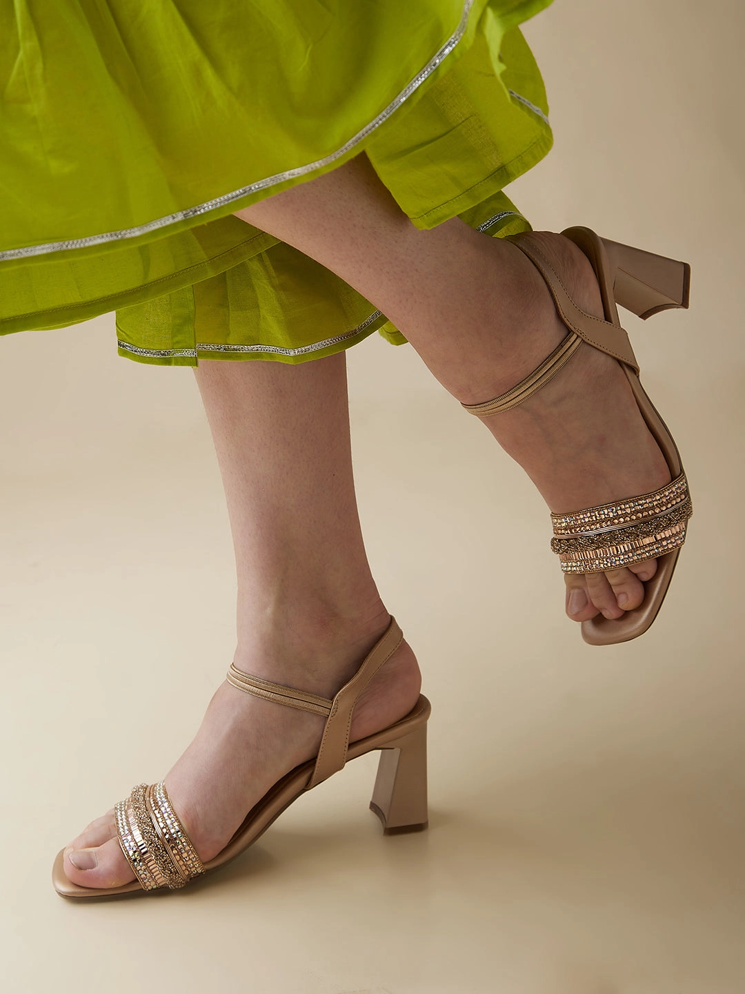 Rocia By Regal Rose Gold Women Diamond Encrusted High Heel Sandals Good High Heels For Wide Feet