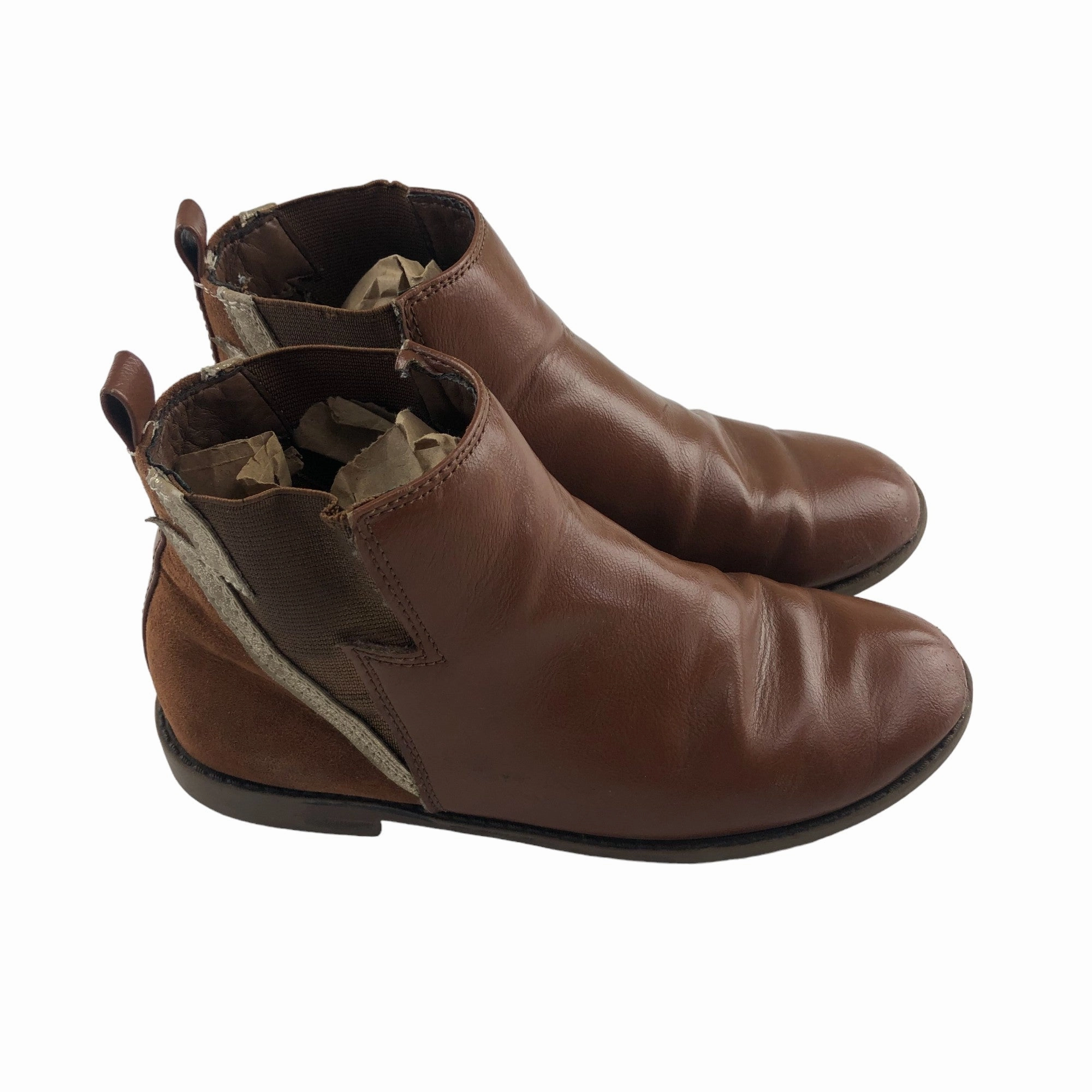 Portland Leather Boots Matalan Boots Shoe Size 2 Brown Slip on Boots with lighting stripe detail