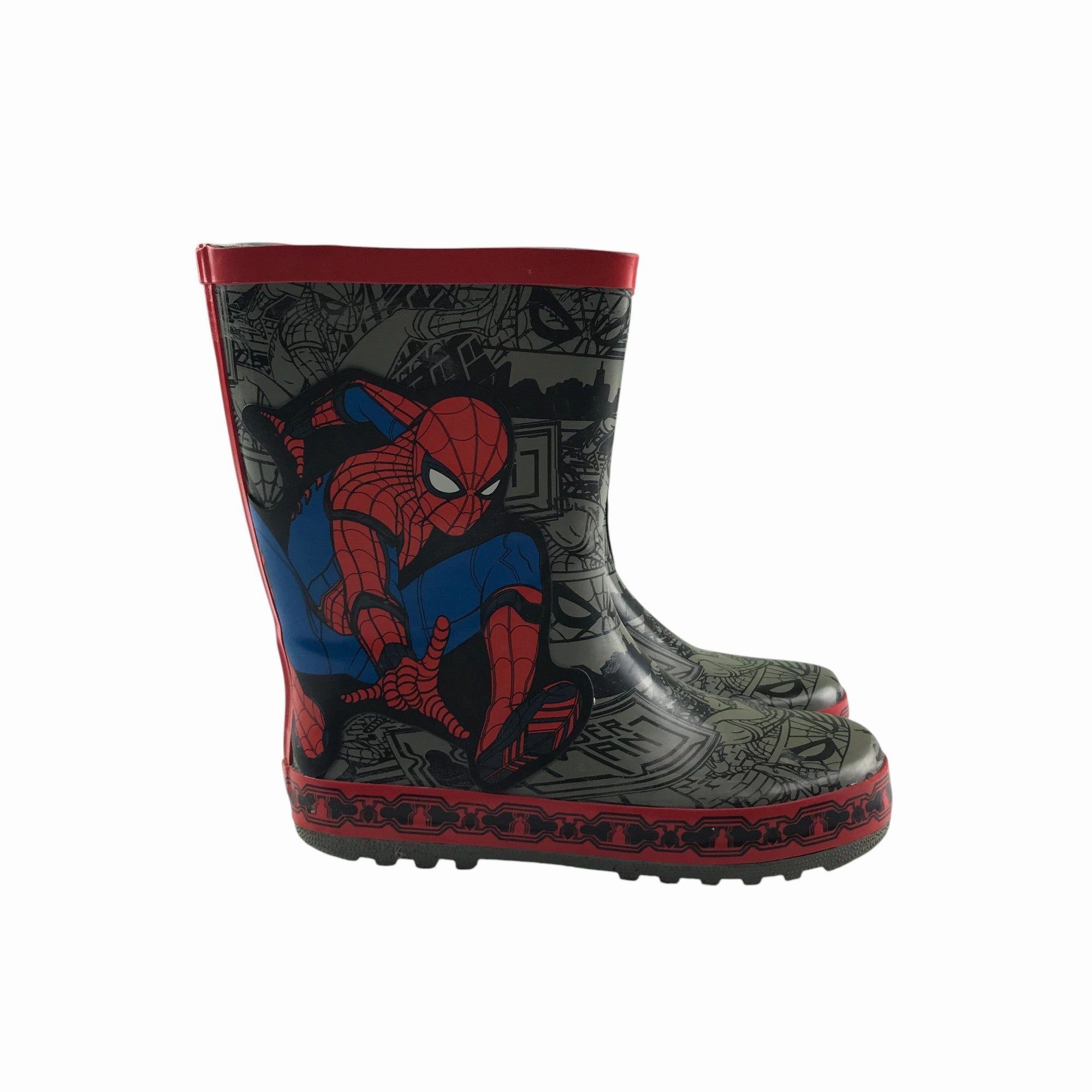 Wellie boots shoe size 1 grey Spiderman graphic calf height Bison Leather Boots