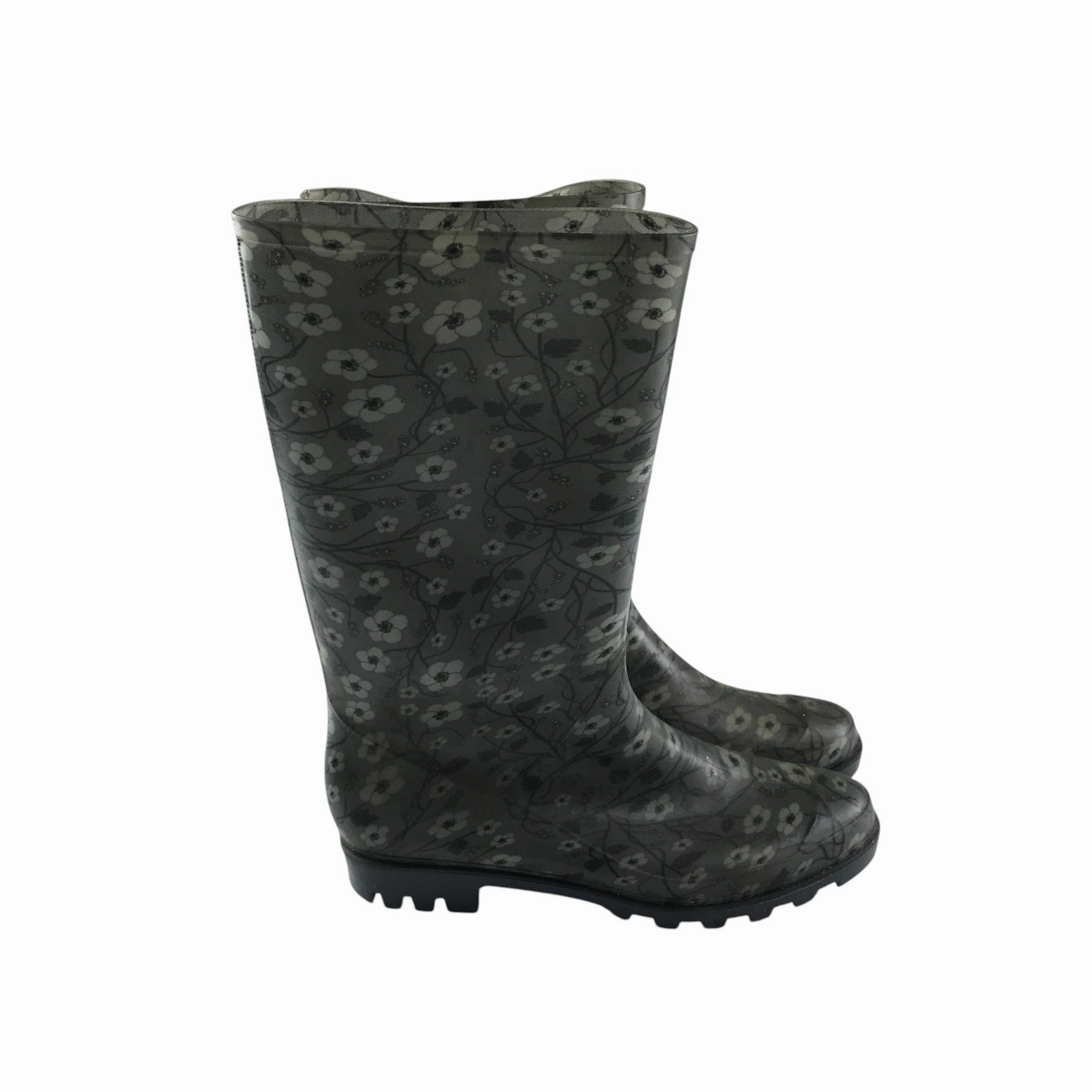 Western Horseback Riding Boots Wellie boots shoe size 7 black and grey floral print calf height