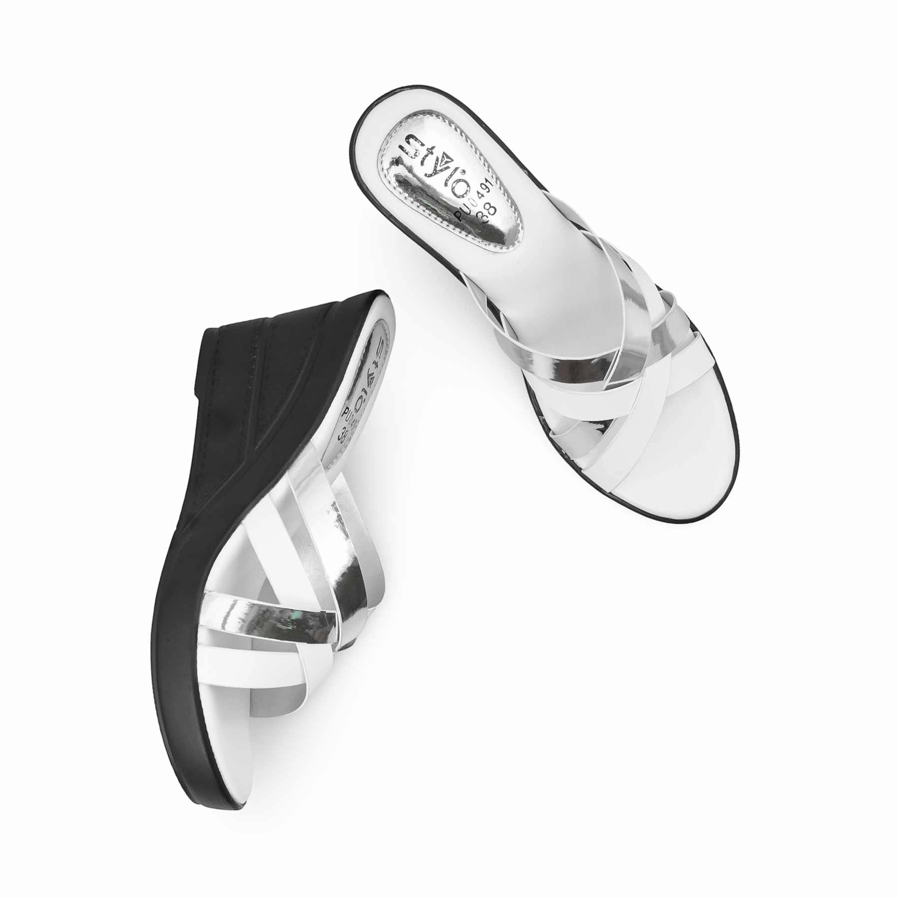 White Formal Slipper PU0491 Leather Slide Sandals