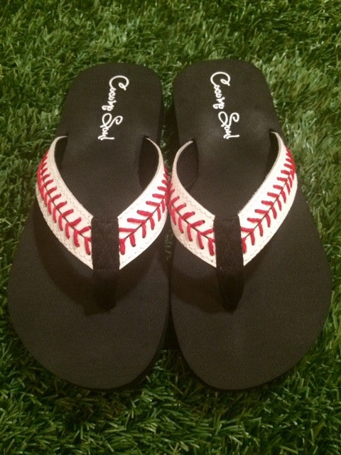 Best Place To Buy Flip Flops Cocomo Soul Baseball Flip-Flops for Women | Leather Sandals for Baseball Moms