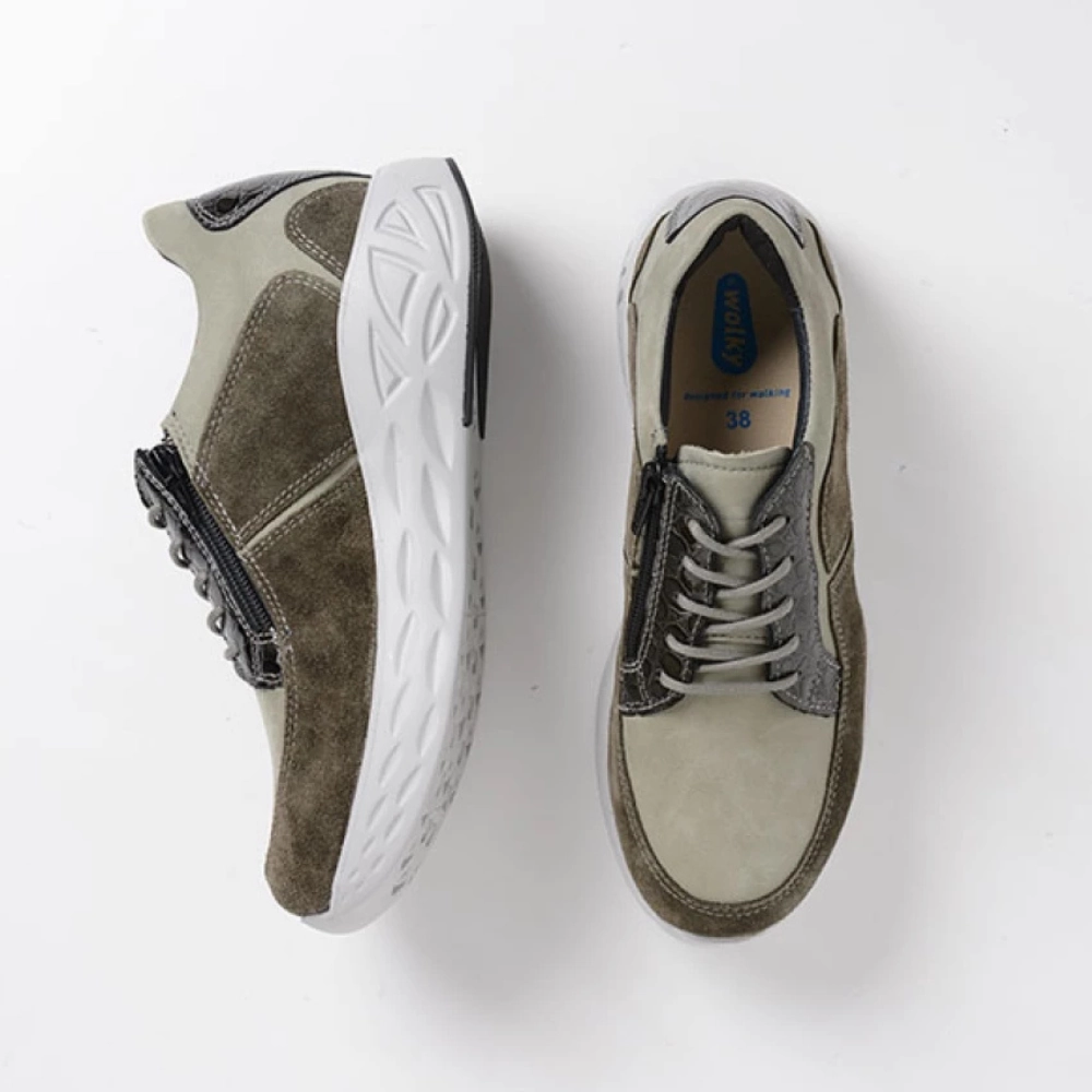 Wolky Bounce Castor Grey Combi Leather Sneaker (Women's) Worn Heels