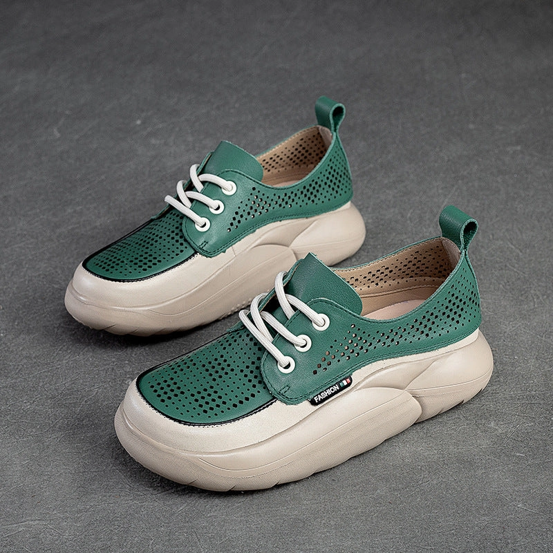 Monk Strap Shoes Casual Women Fashion Breathable Hollow Leather Casual Shoes