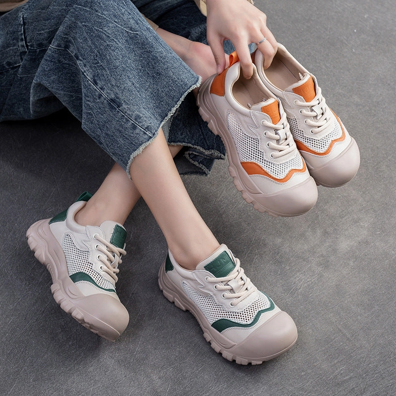 Business Casual Summer Shoes Women Fashion Breathable Mesh Leather Casual Shoes