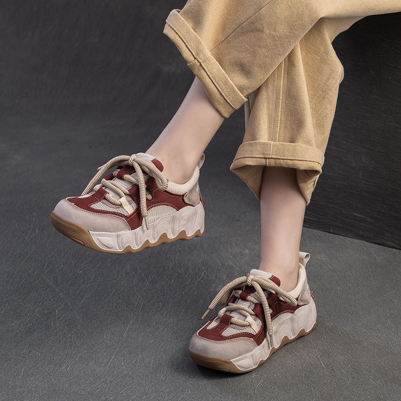 Women Fashion Color Matching Leather Breathable Casual Shoes Slip In Casual Shoes