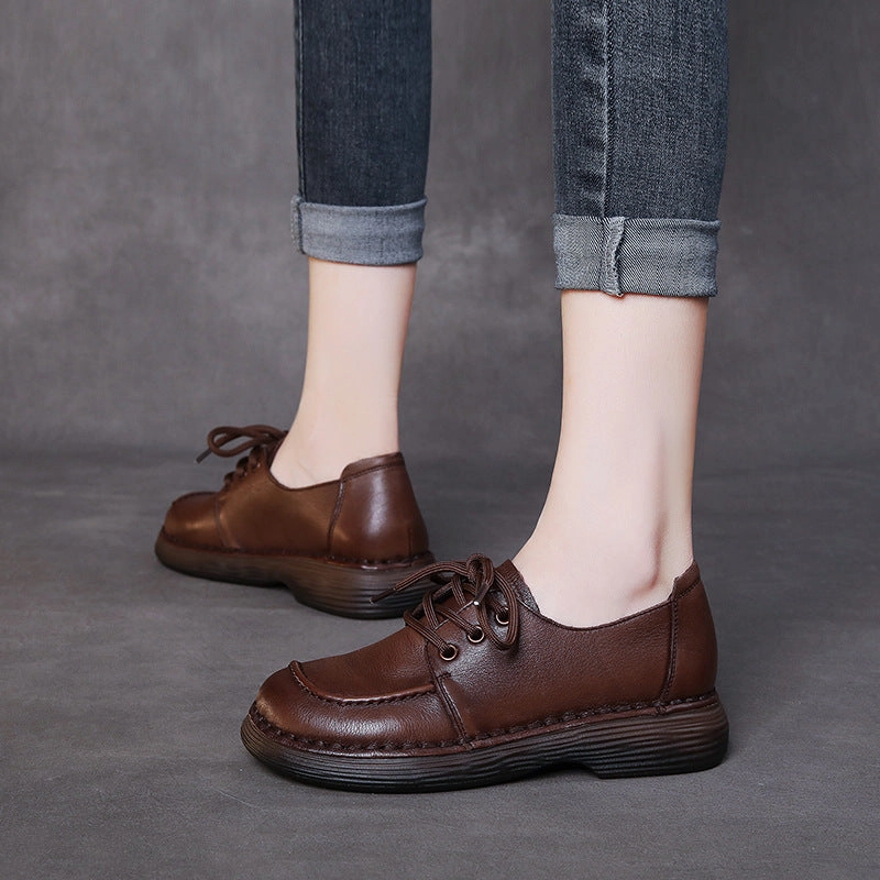 Slip-on Width Wide Casual Shoes Women Handmade Soft Leather Retro Casual Shoes