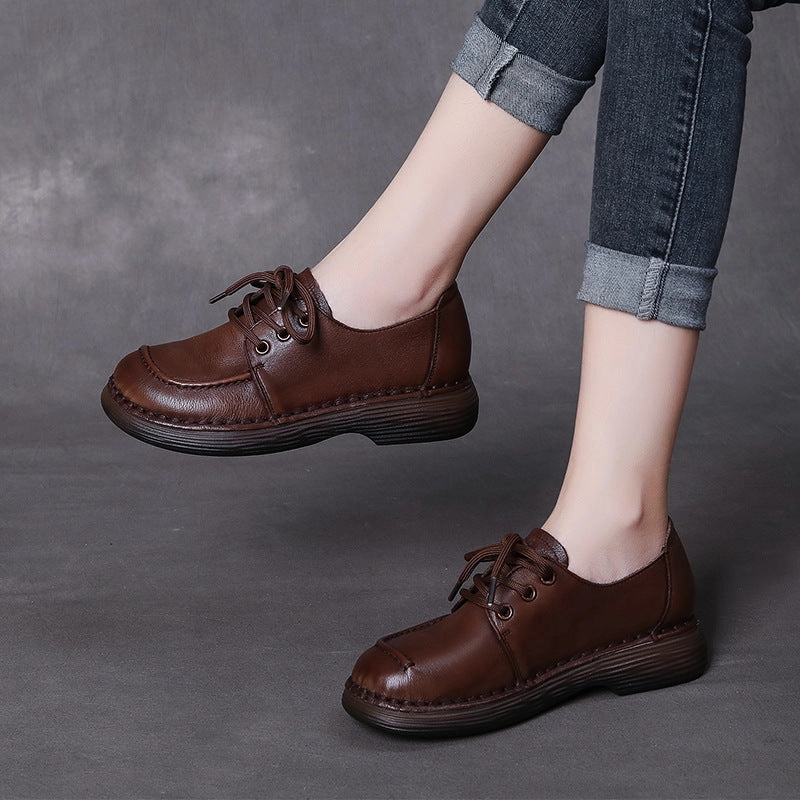 Casual Closed Toe Shoes Women Handmade Soft Leather Retro Casual Shoes