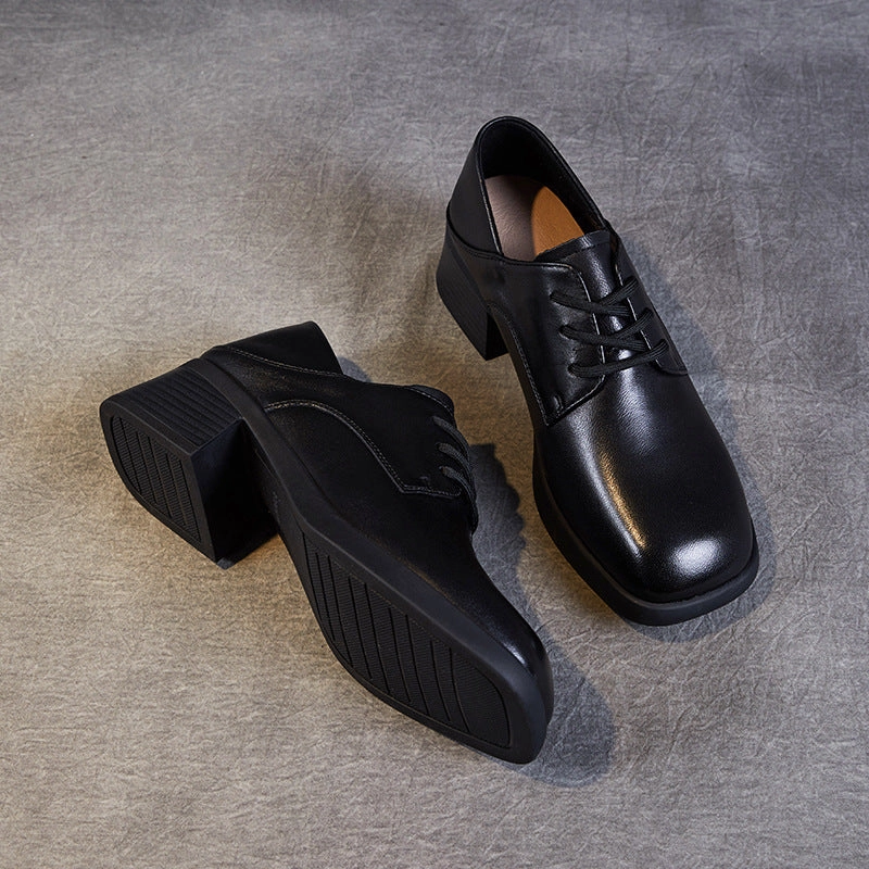 Women Minimalism Soft Sheepskin Chunky Heel Casual Shoes Gore-tex Casual Shoes