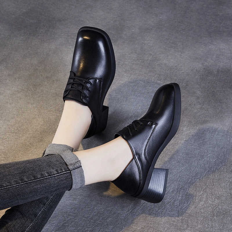 Women Minimalism Soft Sheepskin Chunky Heel Casual Shoes On Running Shoes Casual