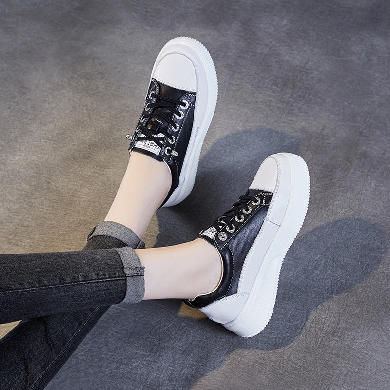 Women Minimalist Fashion Leather Thick Soled Casual Shoes Casual Mom Shoes