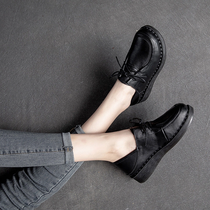 2023 Casual Shoe Trends Women Minimalist Leather Soft Low Wedge Casual Shoes