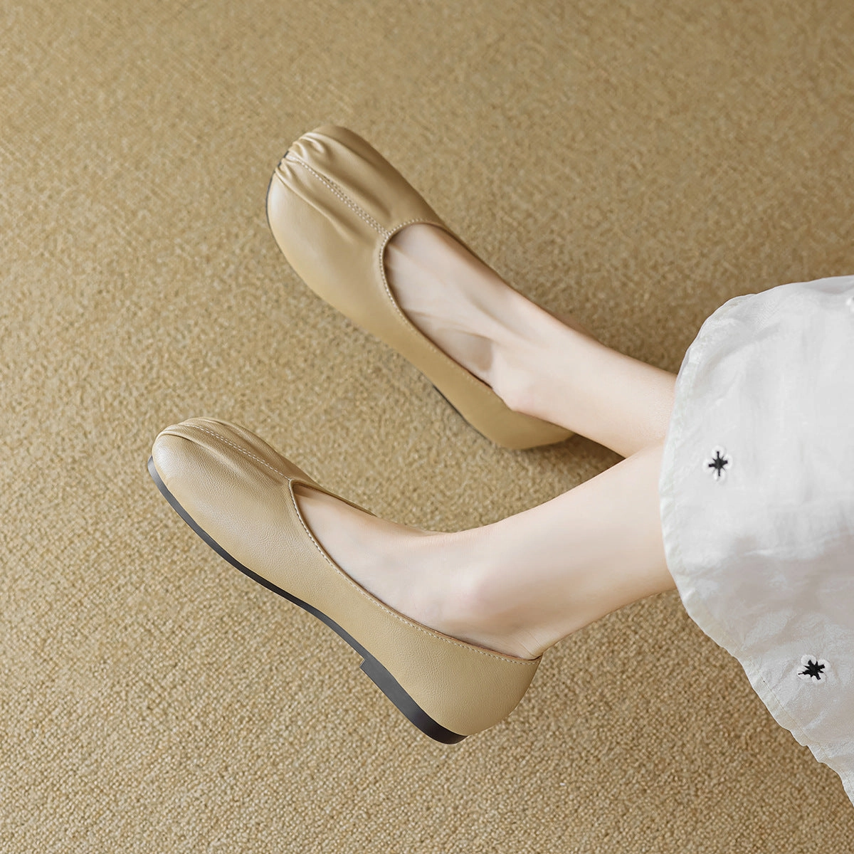 Women Minimalist Soft Pleated Leather Casual Flats