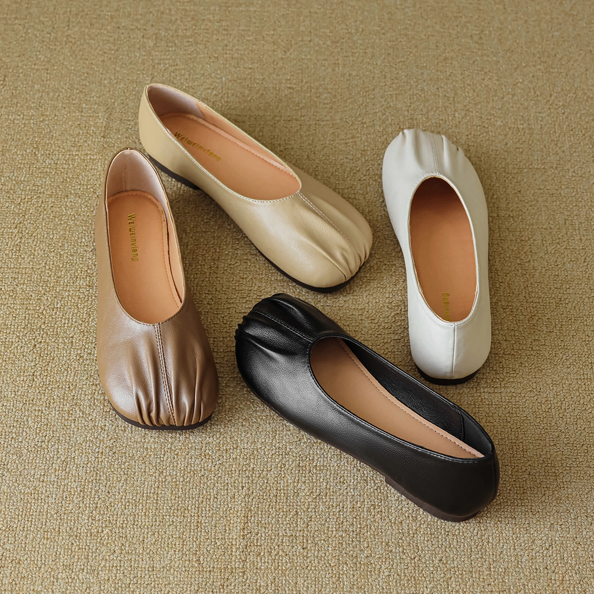 Women Minimalist Soft Pleated Leather Casual Flats
