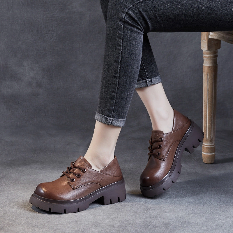 Best Running Shoes For Casual Runners Women Retro Cowhide Leather Wedge Casual Shoes