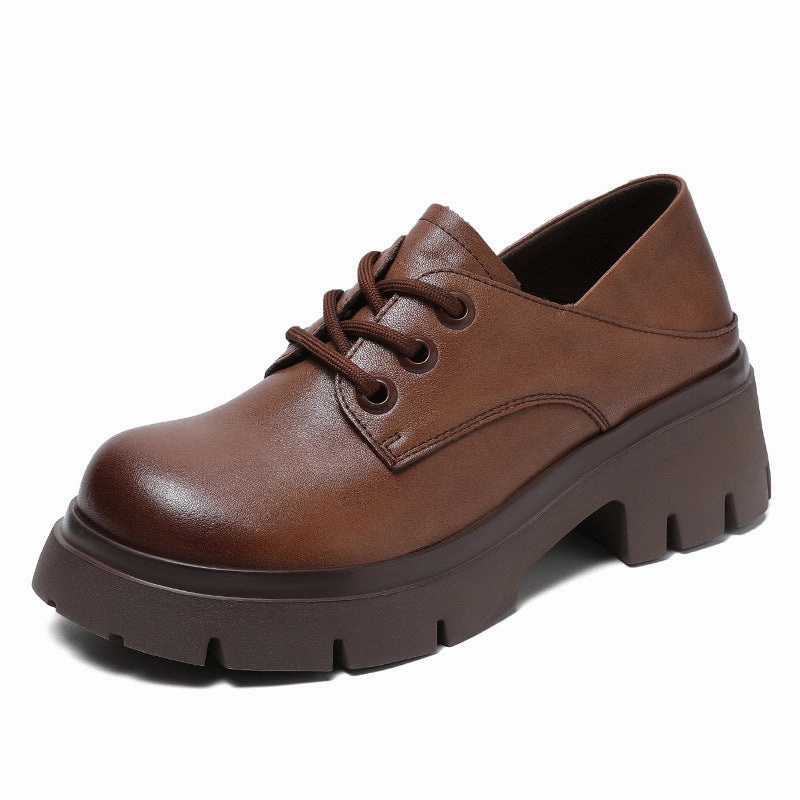 Women Retro Cowhide Leather Wedge Casual Shoes Casual Shoes To Wear With Kilt