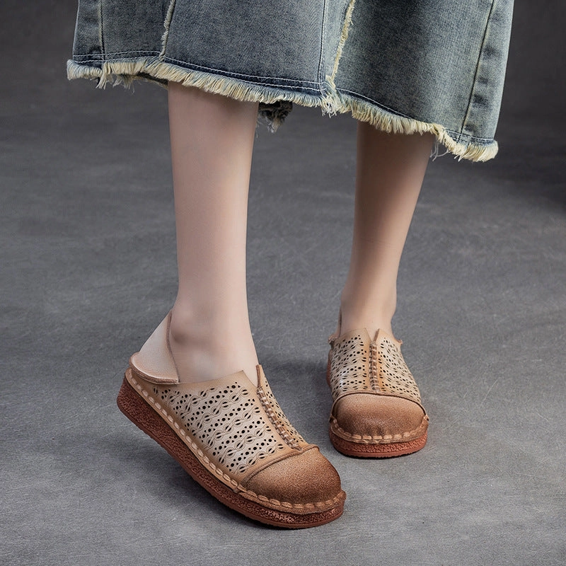 Women Retro Hollow Breathable Leather Casual Flats Contour Casual Shoe