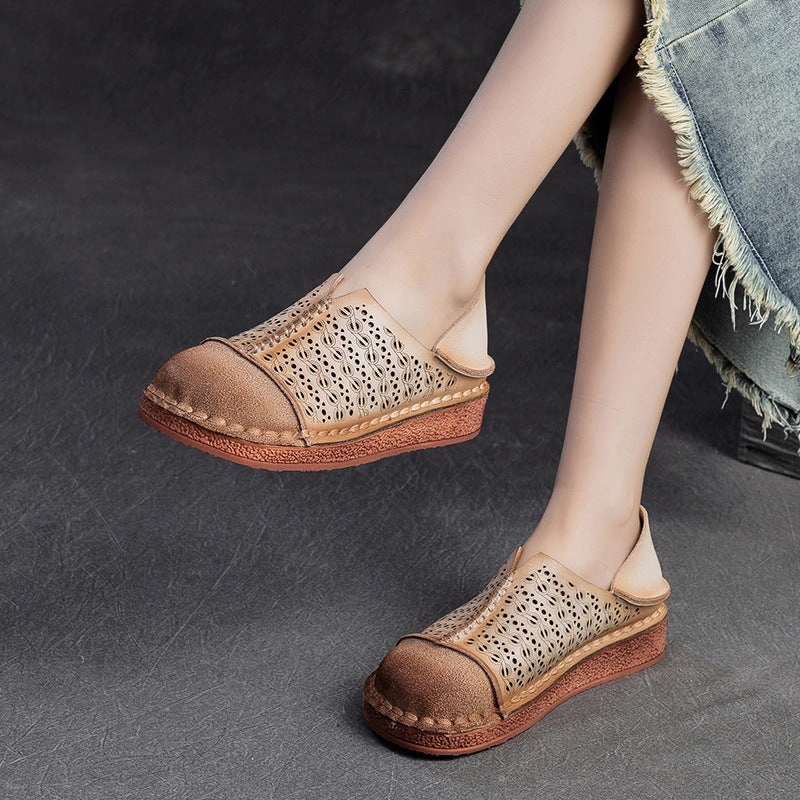 Casual Dress Shoes With Soles Women Retro Hollow Breathable Leather Casual Flats