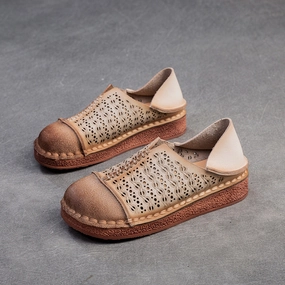 Casual Oxford Shoes Women Retro Hollow Breathable Leather Casual Flats