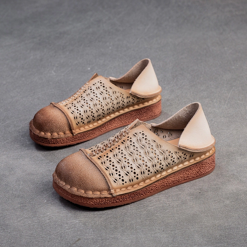 Casual Shoes For Fall 2024 Women Retro Hollow Breathable Leather Casual Flats