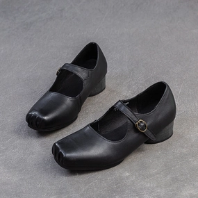 Women Retro Leather Buckle Low Block Casual Shoes Atwood Lace-up Casual Shoes