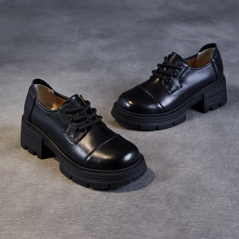 Casual Shoes Lace Styles Women Retro Leather Lace-up Thick Soled Casual Shoes