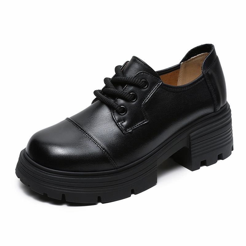 Casual Slip Resistant Work Shoes Women Retro Leather Lace-up Thick Soled Casual Shoes