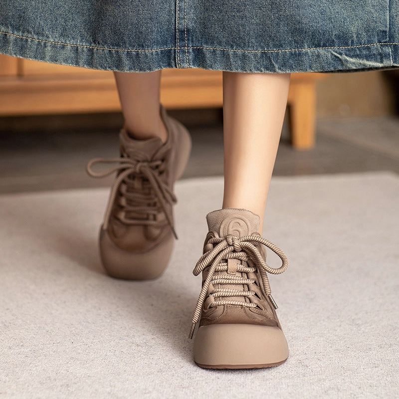 Women Retro Leather Minimalism Thick Soled Casual Shoes Casual Shoes No Socks