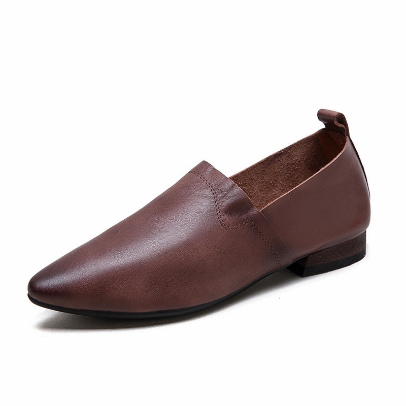 Women Retro Minimalism Soft Leather Pointed Toe Shoes Business Casual Shoes For Summer
