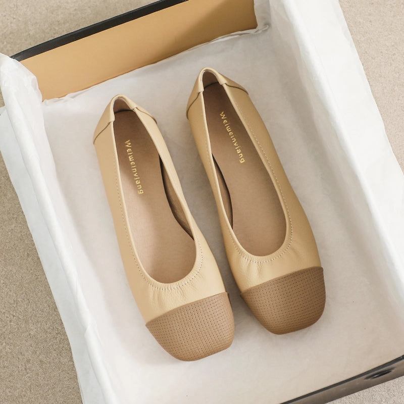 Casual Teacher Shoes Women Retro Patchwork Leather Casual Flats