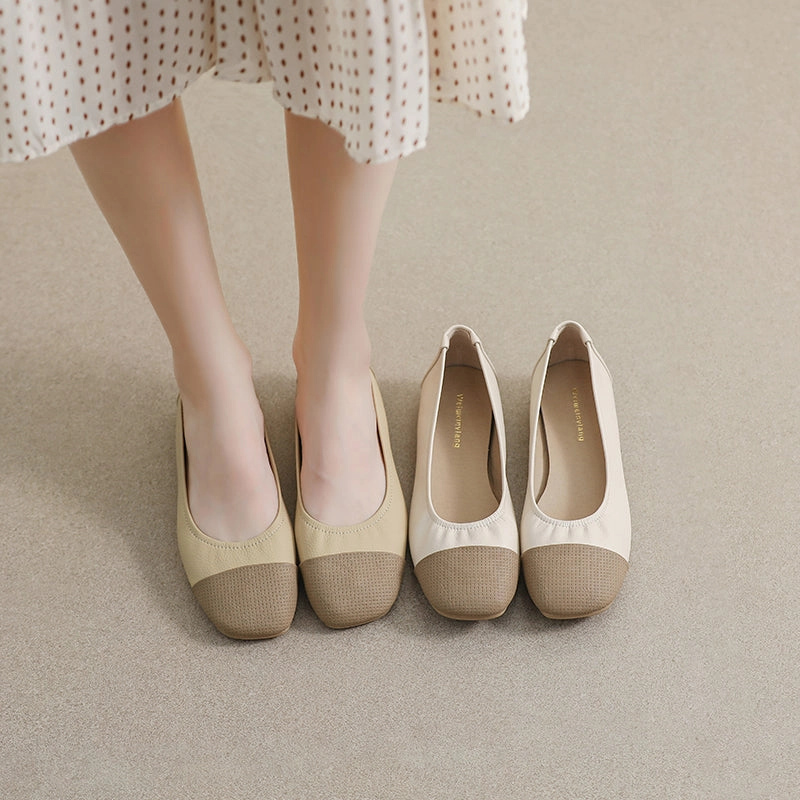 Women Retro Patchwork Leather Casual Flats White Leather Casual Shoes