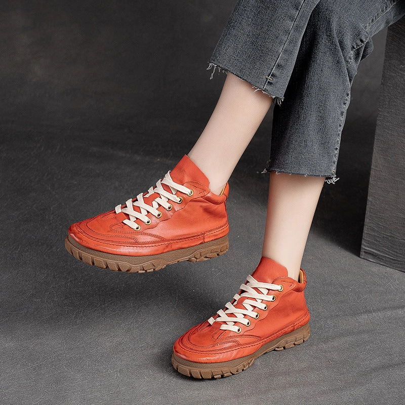 Women Retro Patchwork Soft Leather Casual Shoes Easy Street Casual Shoes