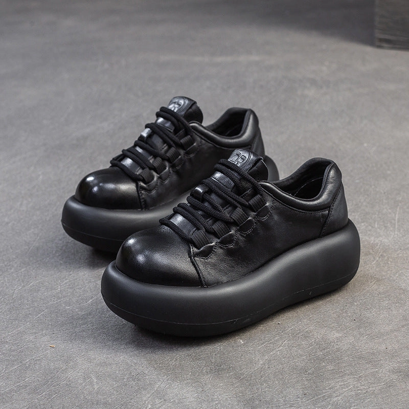 Women Retro Solid Leather Thick Soled Casual Shoes Comfortable Shoes For Business Casual