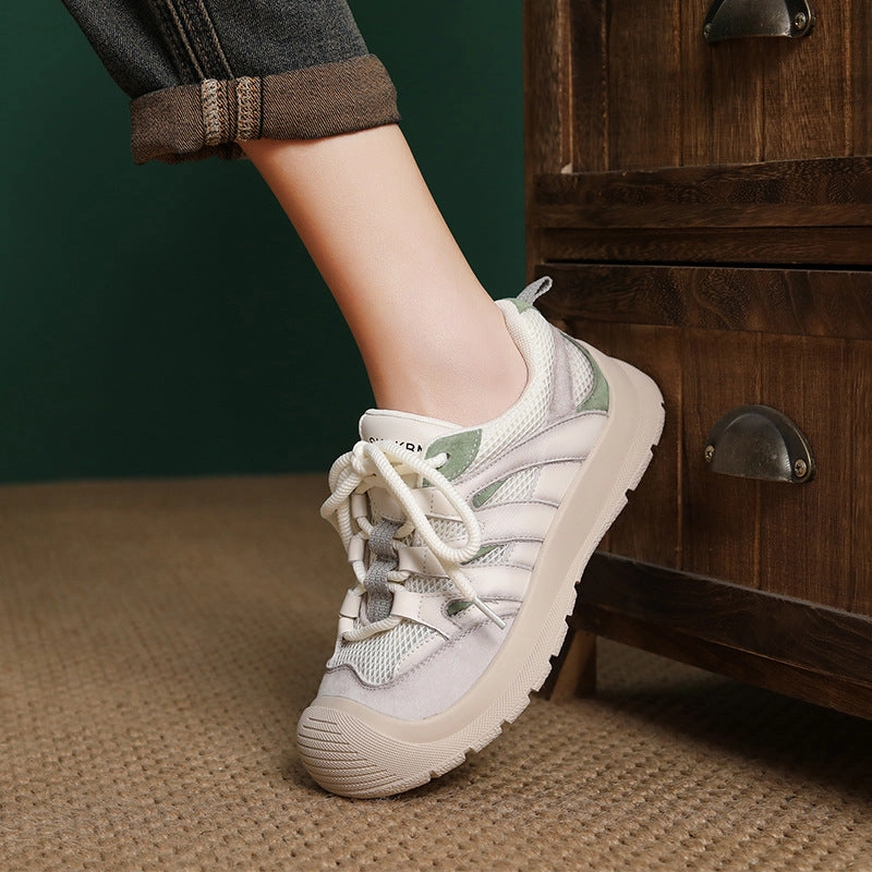 Best Shoe For Casual Runner Women's Breathable Mesh Leather Low Top Casual Shoes