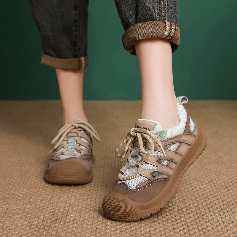Women's Breathable Mesh Leather Low Top Casual Shoes Best Sports Casual Shoes