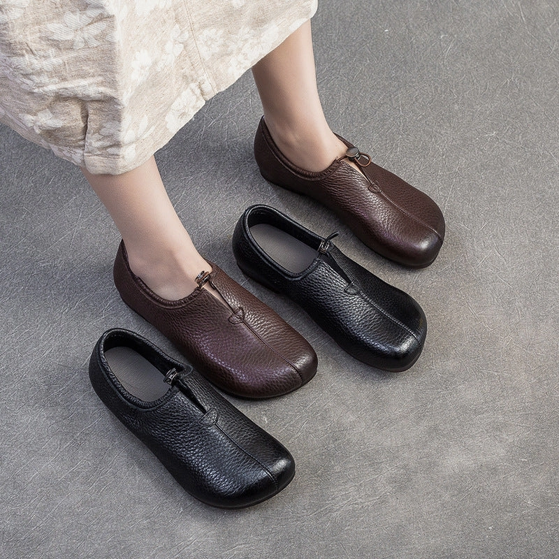 Women's Minimalist Retro Plain Leather Casual Flats Easy Casual Shoes