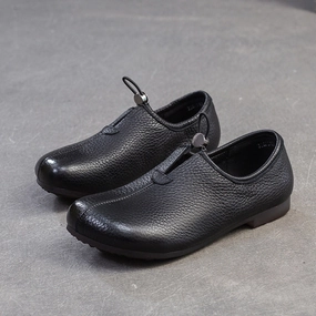 Women's Minimalist Retro Plain Leather Casual Flats Two Tone Casual Shoes