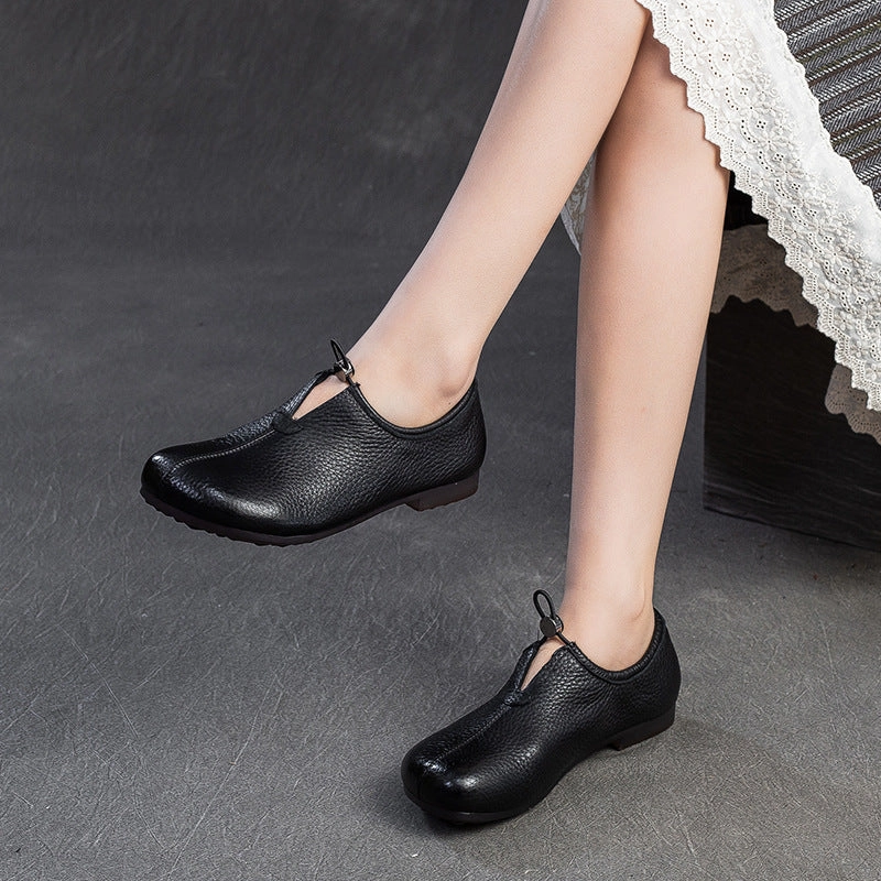 Women's Minimalist Retro Plain Leather Casual Flats Casual Dress Shoes With Soles