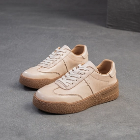 Ancient Dinosaur Casual Shoes Women Solid Leather Minimliasm Low Wedge Casual Shoes