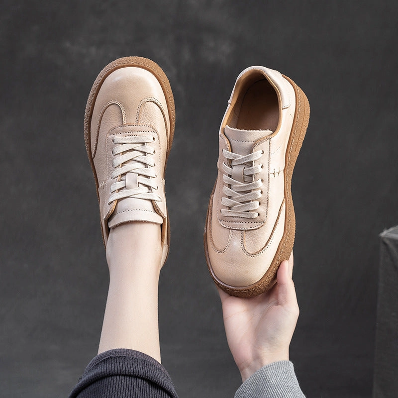 Summer Casual Breathable Shoes Women Solid Leather Minimliasm Low Wedge Casual Shoes