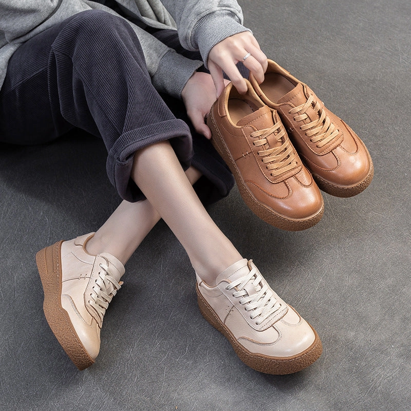 Women Solid Leather Minimliasm Low Wedge Casual Shoes Casual Geox Shoes